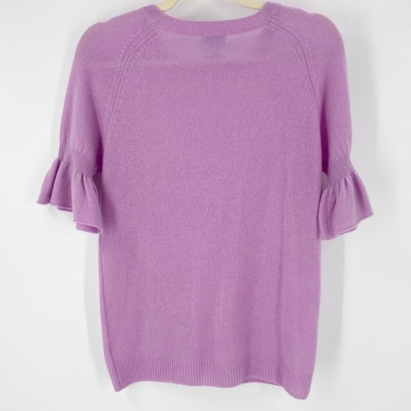 Two Bees Cashmere Purple Pink Sweater Short Ruffle Sleeve Top Womens Large - Picture 5 of 10